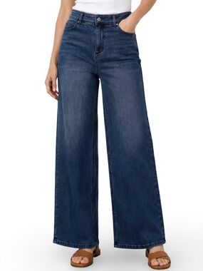 Odyn High-Rise Wide Leg Cropped Raw Hem Jeans Blue 28 NWT